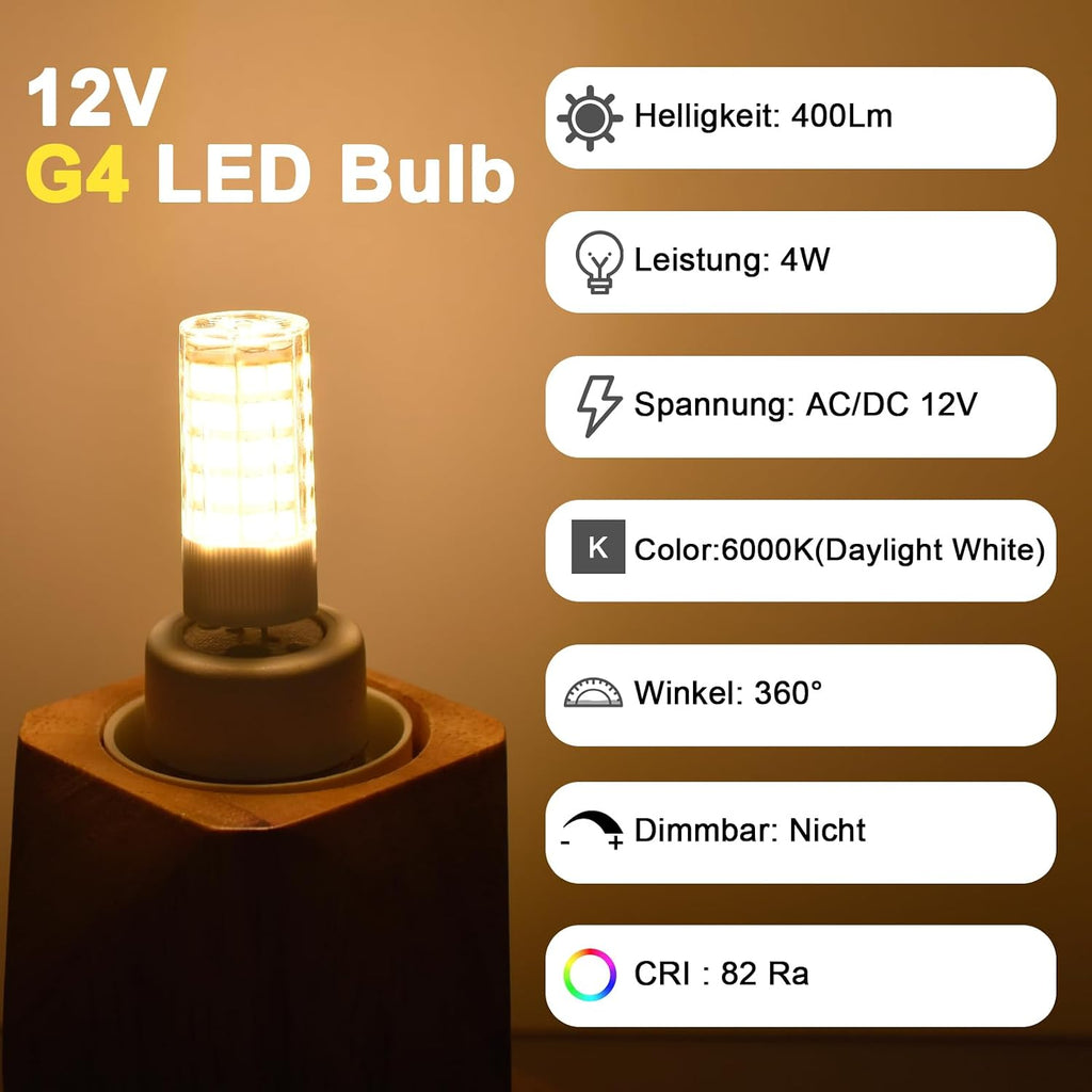 G4 JC T3 Bi-Pin Base LED Bulbs 4W AC/DC12V Warm White 3000K 5-Pack