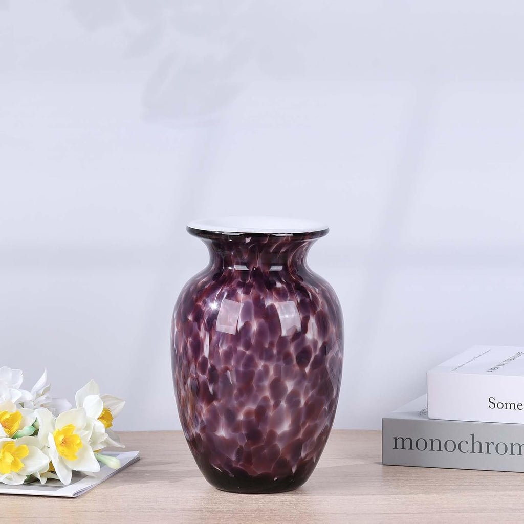 9" Purple Hand Blown Glass Vase - Murano Style Art Glass Sculpture, Stained Colorful Flower Vase for Table