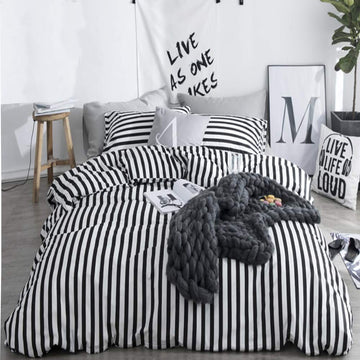 Striped Duvet Cover Set Black White Bedding Duvet Cover Sets Farmhouse Ticking Stripes Bedding Cover with 2