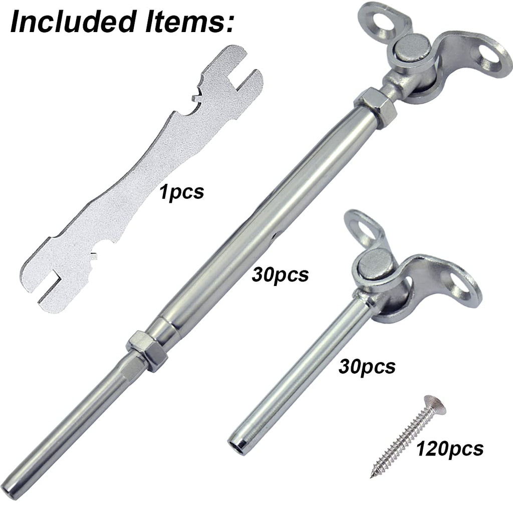 Cable Railing Hardware, 30 Pairs Stainless Steel Cable Railing Kit, for 1/8 Cable Railing System, T316 Marine Grade