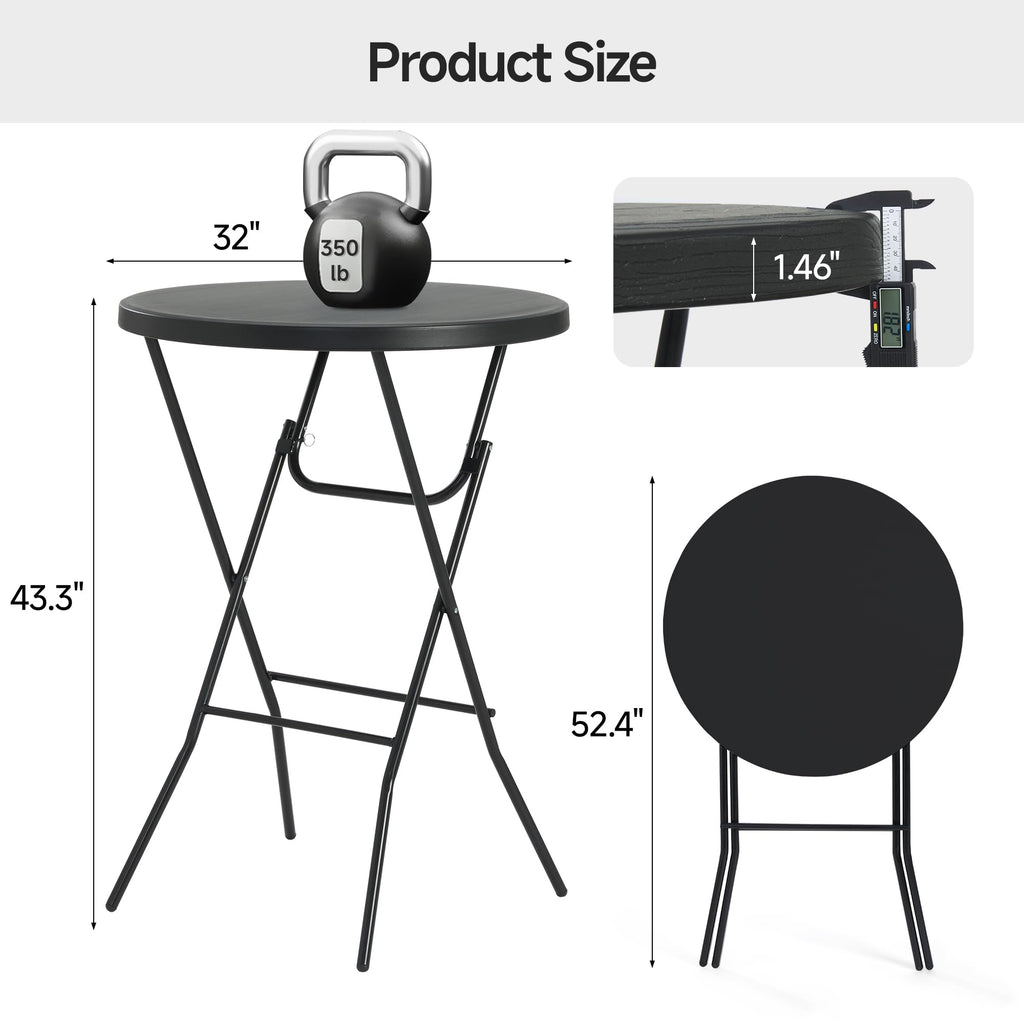32'' Round Folding Table, HDPE Portable Bar Height Table with Removable Legs for Indoor Outdoor Wedding Event