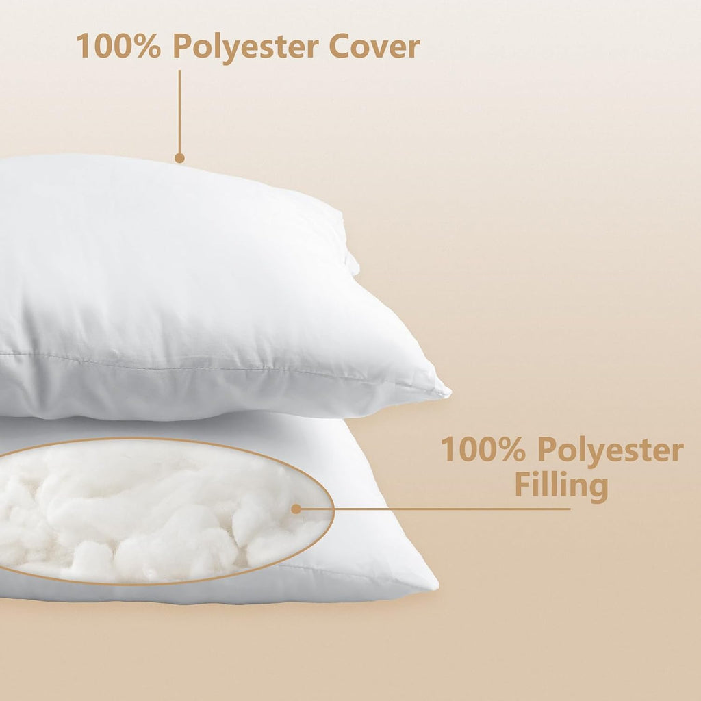 Luxury Pillow Inserts, 20 x 20 inches Hypoallergenic Ultra Soft White Polyester Microfiber Durable Couch - Set of 4