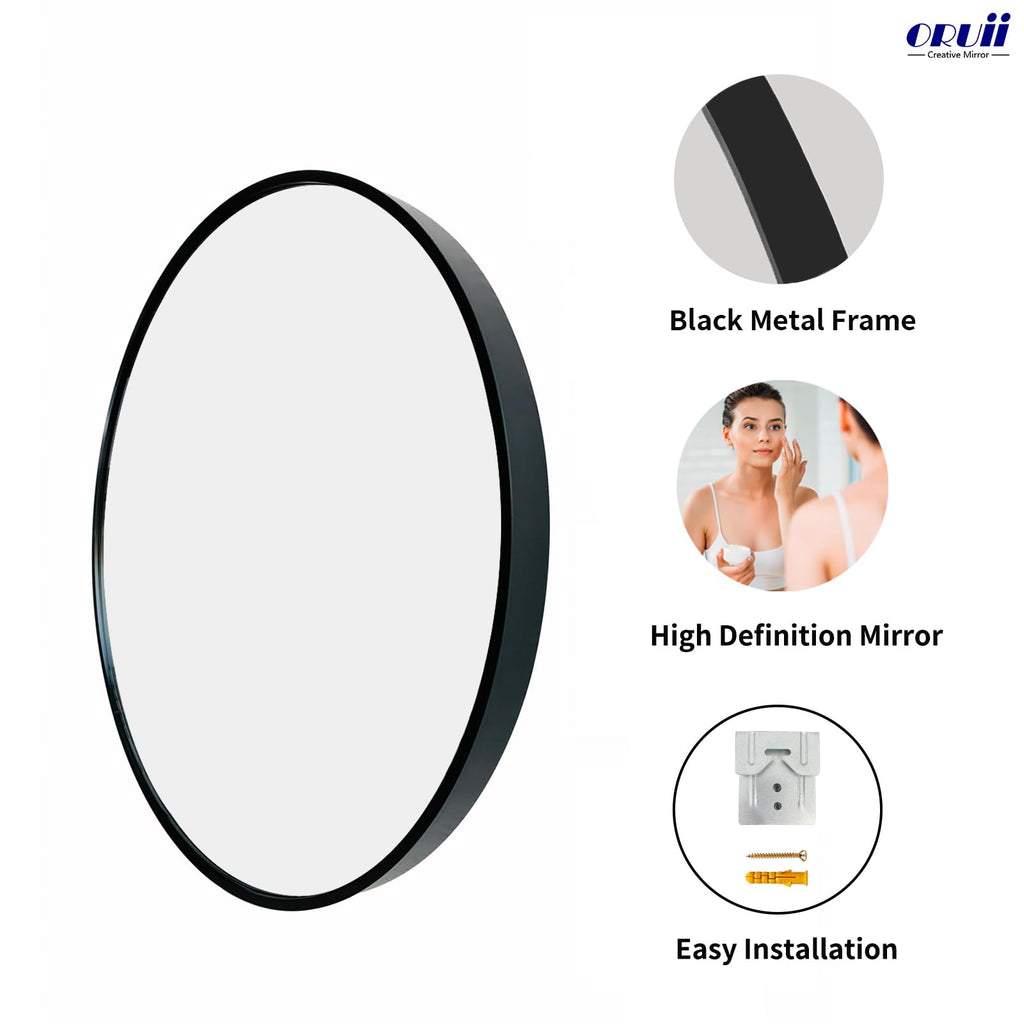 Large Round Mirror, 30 inch Circle Mirror, Matte Black Metal Frame