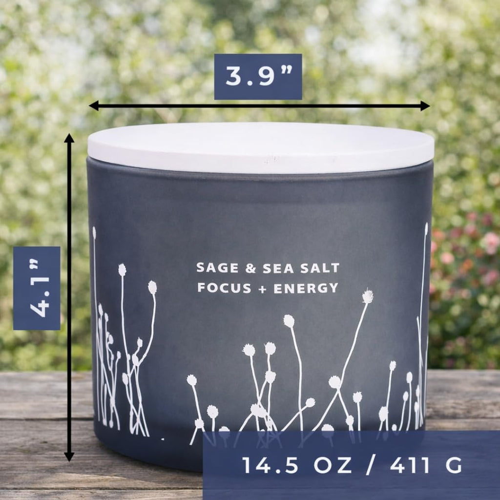 White Sage Sea Salt 3 Wick Candle, Large Soy Scented Candle 14.5oz - Set of 145