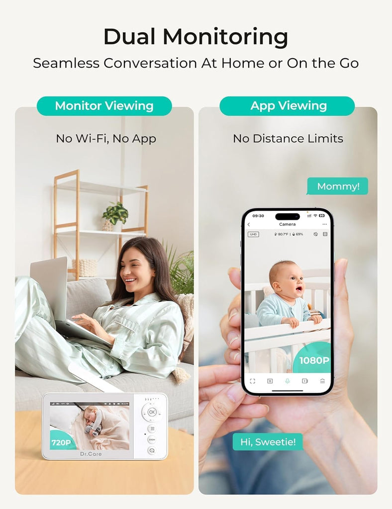 Smart WiFi Baby Monitor with Camera, 4" 720P Screen & 1080P Camera