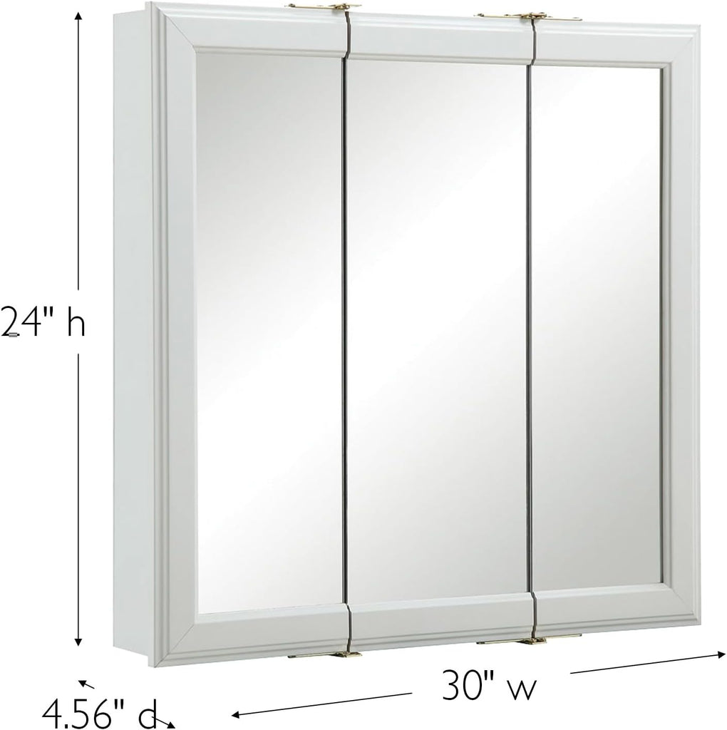 Wyndham Bathroom Medicine Cabinet with Mirror, 30 Inch Wall Mount Medicine Cabinet, 3 Mirrored Doors, Bathroom Wall