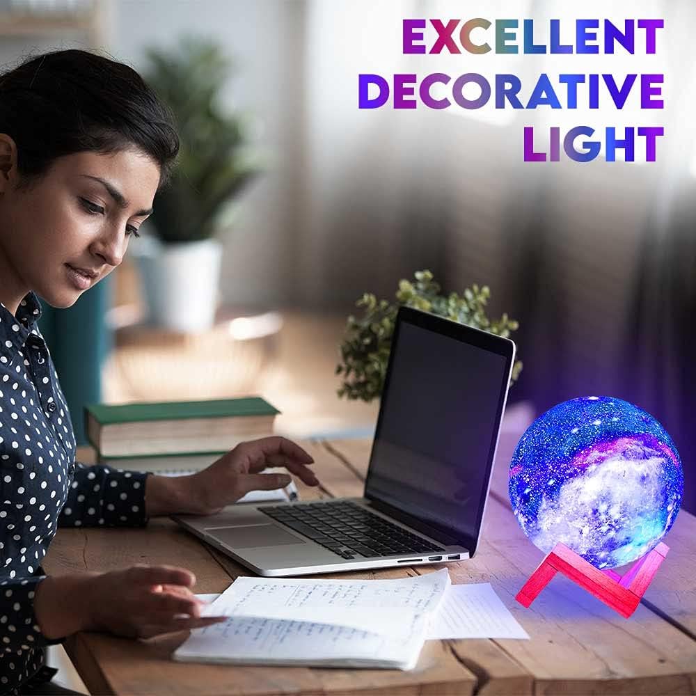 Kids Night Galaxy Lamp 5. inch 16 Colors LED 3D Star Moon Light with Wood Stand, Remote & Touch Control USB