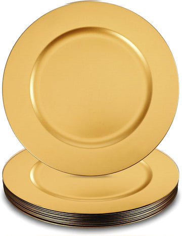 Gold Plastic Charger Plates, 13" Round Gold Charger Plates - Set of 12