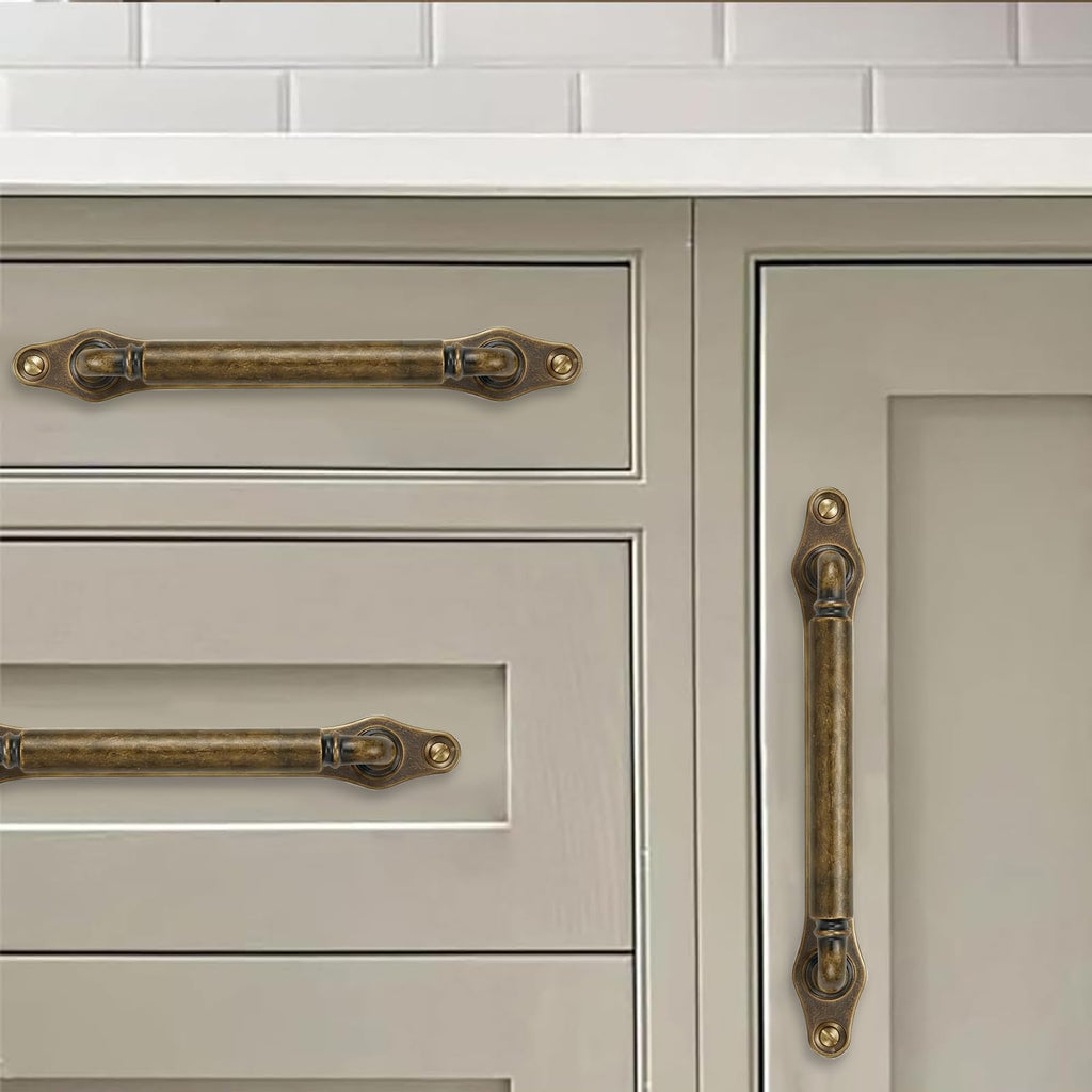5 Pack 3 Inch Hole Center Antique Brass Cabinet Pull with Backplate Solid Heavy-Duty Handles with Base Plate Cabinet