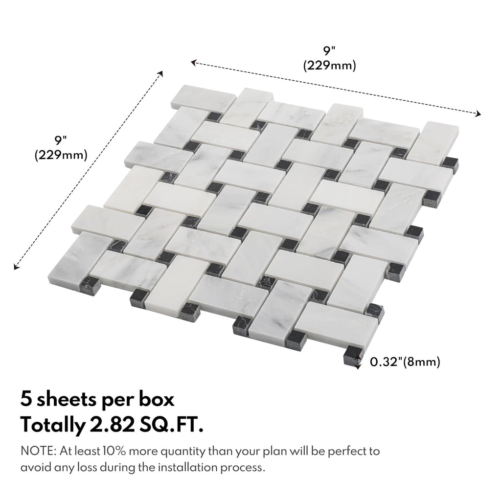 Bianco Alba Stone White Marble Basketweave Marble Mosaic Tile Wall Bathroom Shower Floor (5 Sheet,Polished)