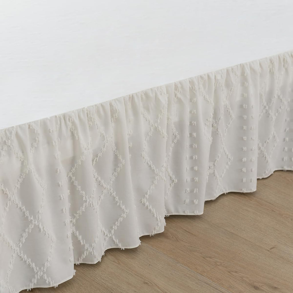 Bed Skirt Ruffled Bed Skirt with Split Corners, Ivory