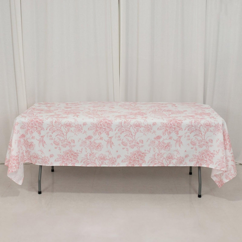 60x102 inch Tablecloth White Pink French Toile Polyester Rectangular Vintage Pastoral Floral Rustic Table Cloth