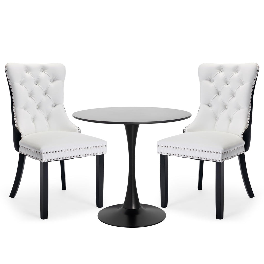 3-Pieces Dining Sets, 31.5" Round Dining Table Set with 2 Velvet Upholstered Dining Chairs, Wooden Legs Design Dining
