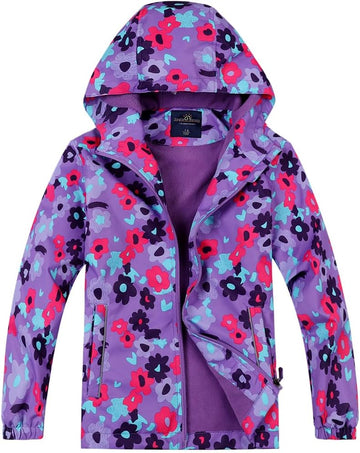 Kids Waterproof Rain Jackets Lightweight Raincoats Fleece & Knitted Lining Hooded Windbreaker for Boys Girls