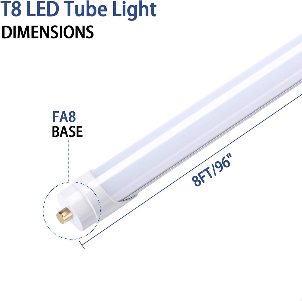 8FT LED Tube Light, T8 8FT LED Bulbs 45W 6000K Cool White FA8 Base, Fluorescent Light Bulbs Replacement, Frosted