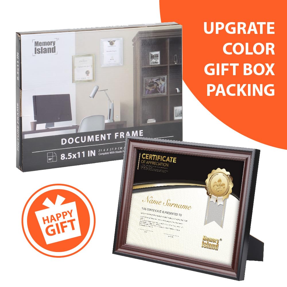 8.5x11 Document frames, Real Glass Fronts, 4 Pack Certificate Frames for Wall Or Tabletop Display, Diploma Frames For