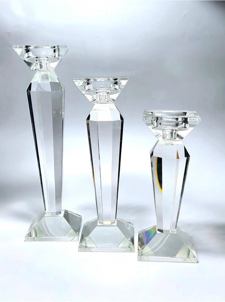 Handmade Crystal Quality Candle Holder Candelabra Set of 3 - White - 14 in Tall - White