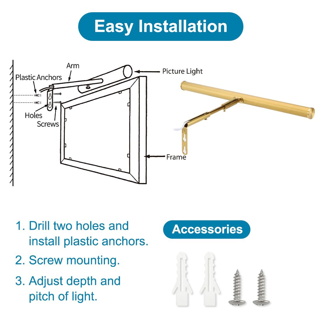 16 inch Plug in LED Picture Lights for Wall, Gold