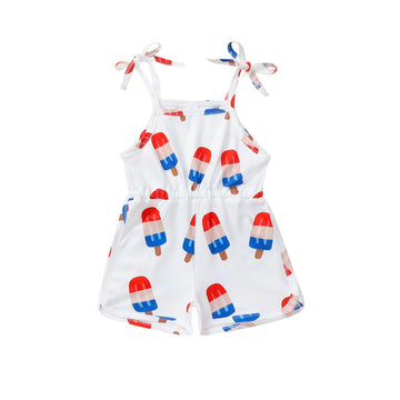 Fourth of July Baby Girl Outfit Ice Cream Romper Overall Onesie Toddler Memorial Day Red White Blue Matching Clothing