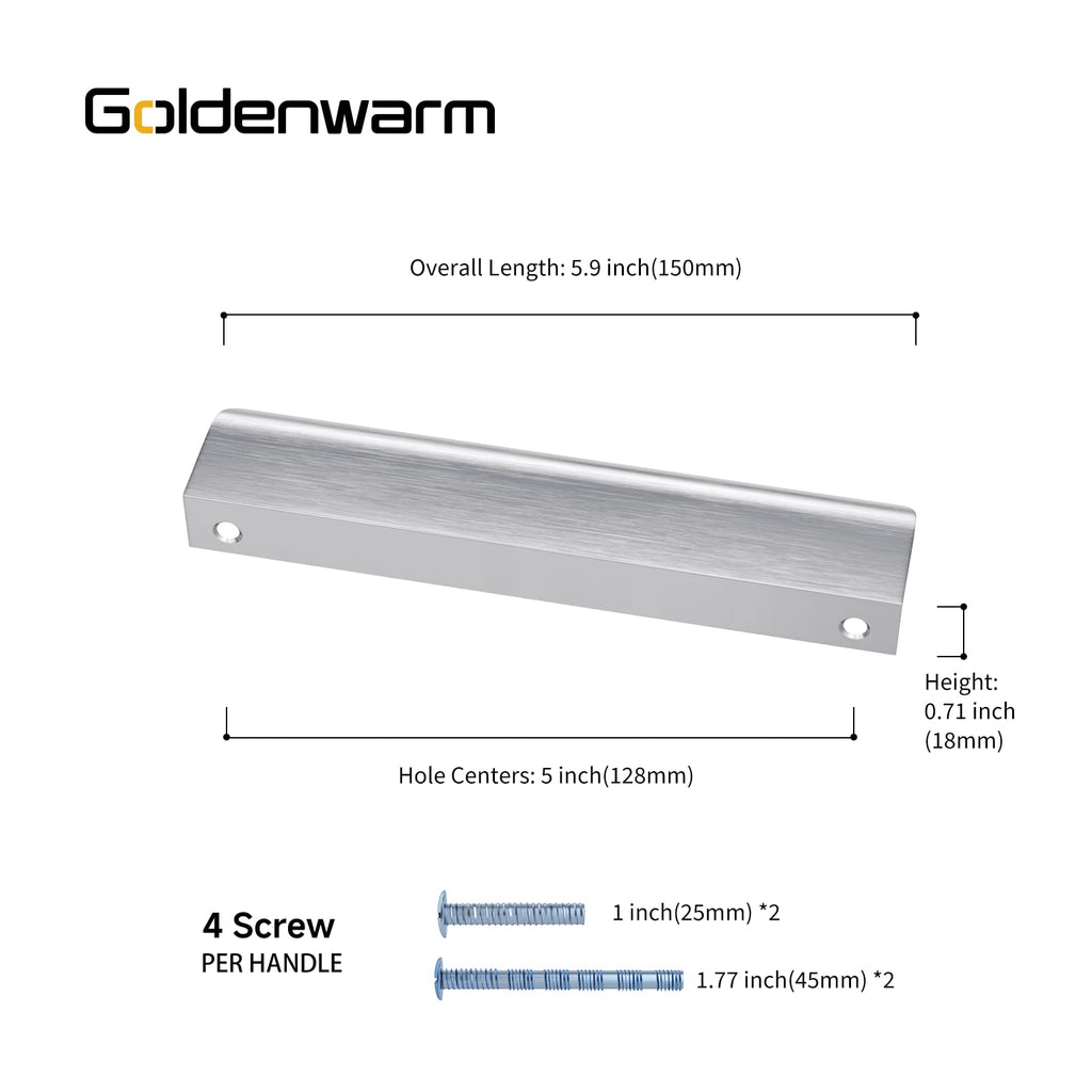 Brushed Nickel Cabinet Handles, Finger Pulls for Cabinet Edge Pulls 5 Inch 30 Pack | Tab Drawer Handles, Aluminum