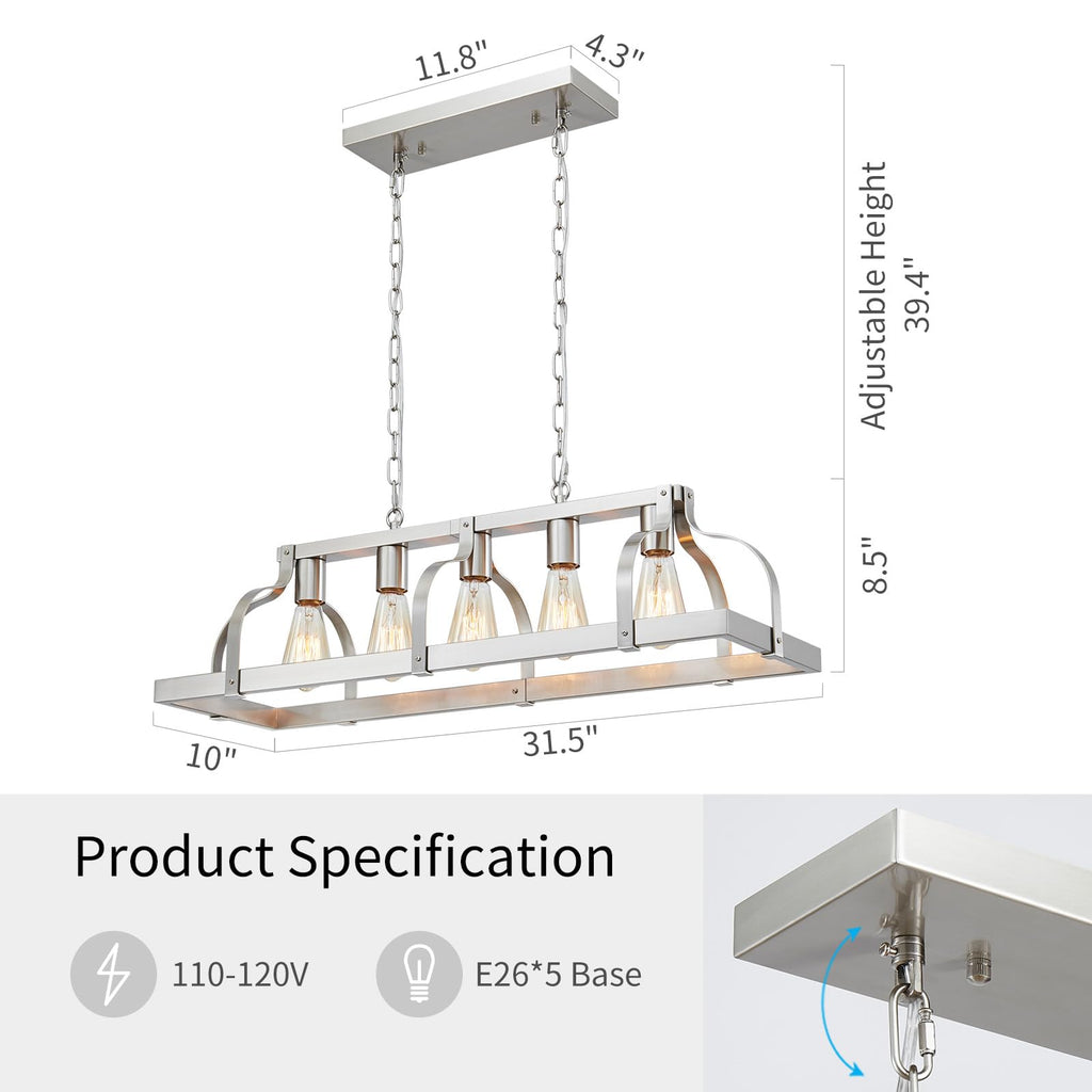 Metal Chandelier Linear Pendant Ceiling Lighting Rustic Farmhouse Fixture Kitchen Island Dining Room, H 8.5"