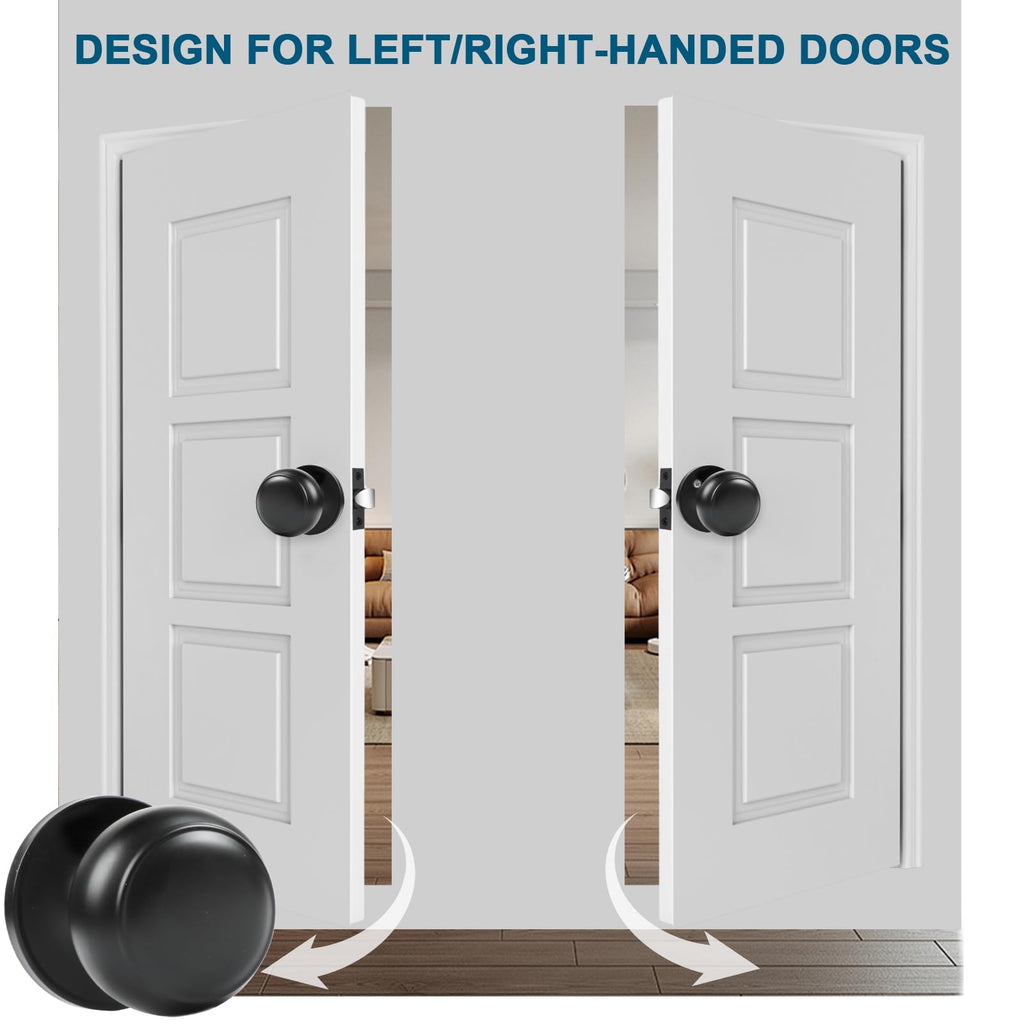 Passage Door Knobs, 5 Pack Matte Black Door Knobs, & Closet Non-Locking Interior Round Door Handles Keyless