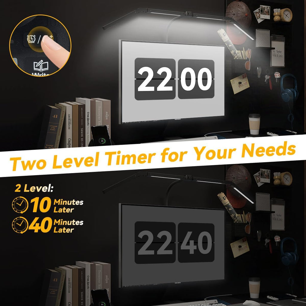 Adjustable LED Desk Lamp with Clamp & Remote, Wide 4-Head