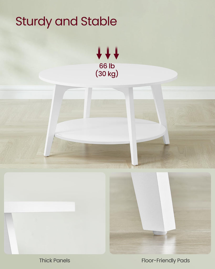 Round Coffee Table, 2-Tier Center Table with Storage, Tapered Legs