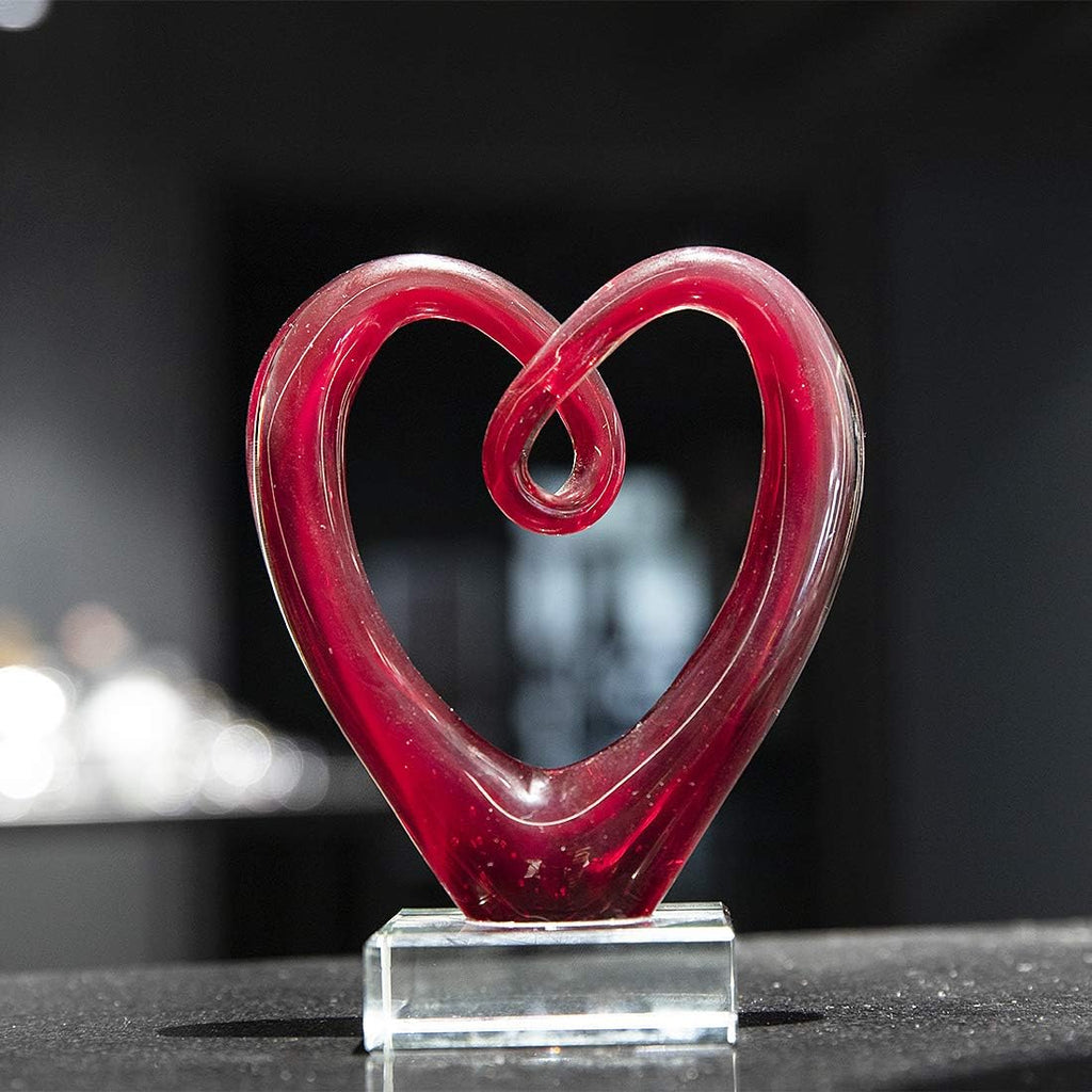 5'' Tall Art Glass Red Heart Sculpture Centerpiece Party Home Decoration