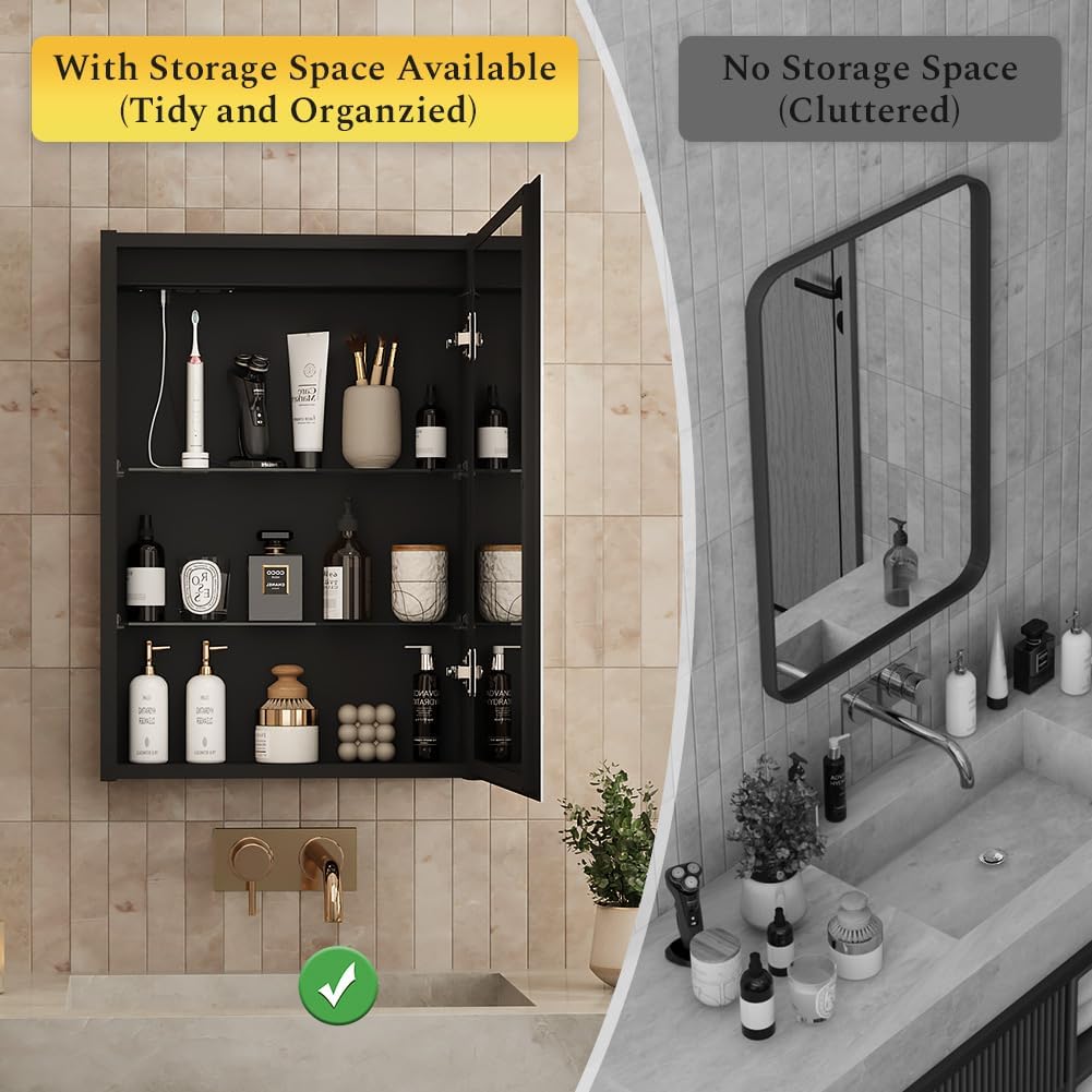 Spliceable Modular LED Lighted Bathroom Medicine Cabinet Mirror with Anti-Fog Aluminum Frame, Adjustable Lighting
