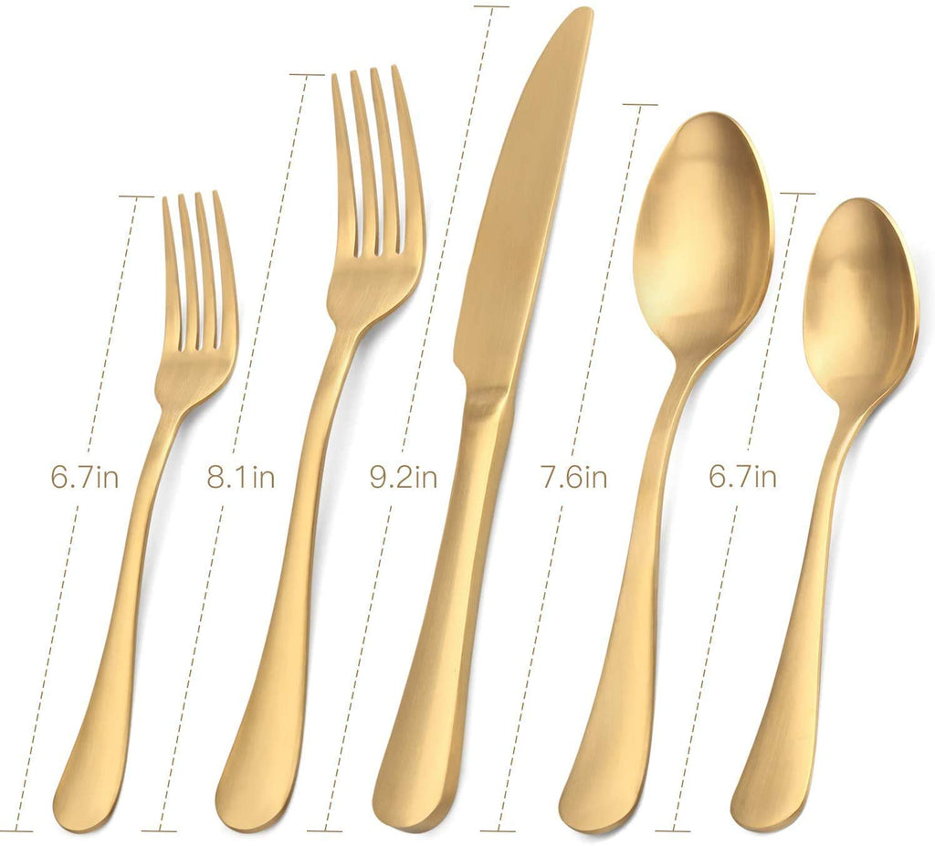 Satin Finish 40-Piece Stainless Steel Flatware Set, Matte Gold Silverware, Dishwasher Safe
