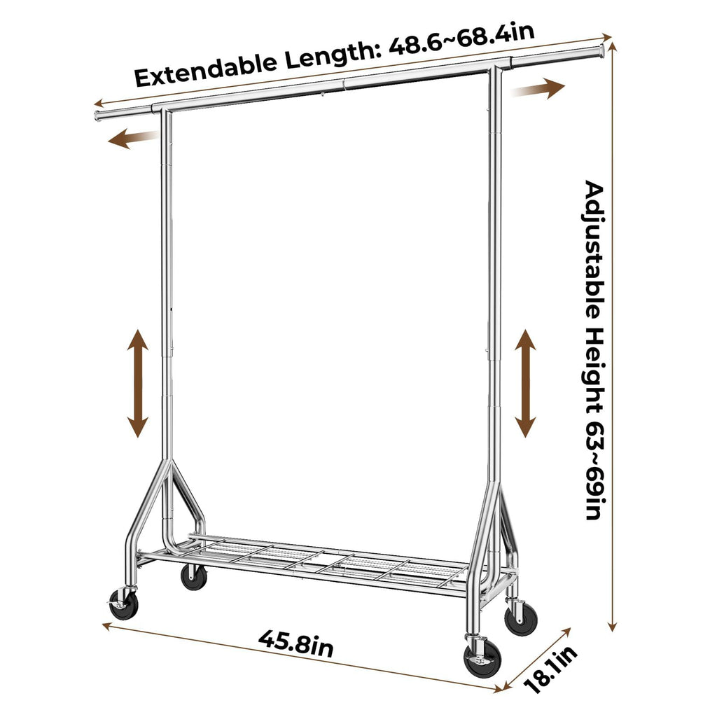 Heavy Duty Clothes Rack Load 450 LBS, Garment Rack, Standing Rolling Clothing Rack for Hanging Clothes with Sturdy