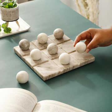 Marble Tic Tac Toe Game Board X and O Game Set for Birthday Gift to Students and Adults Medium Beige Color Premium