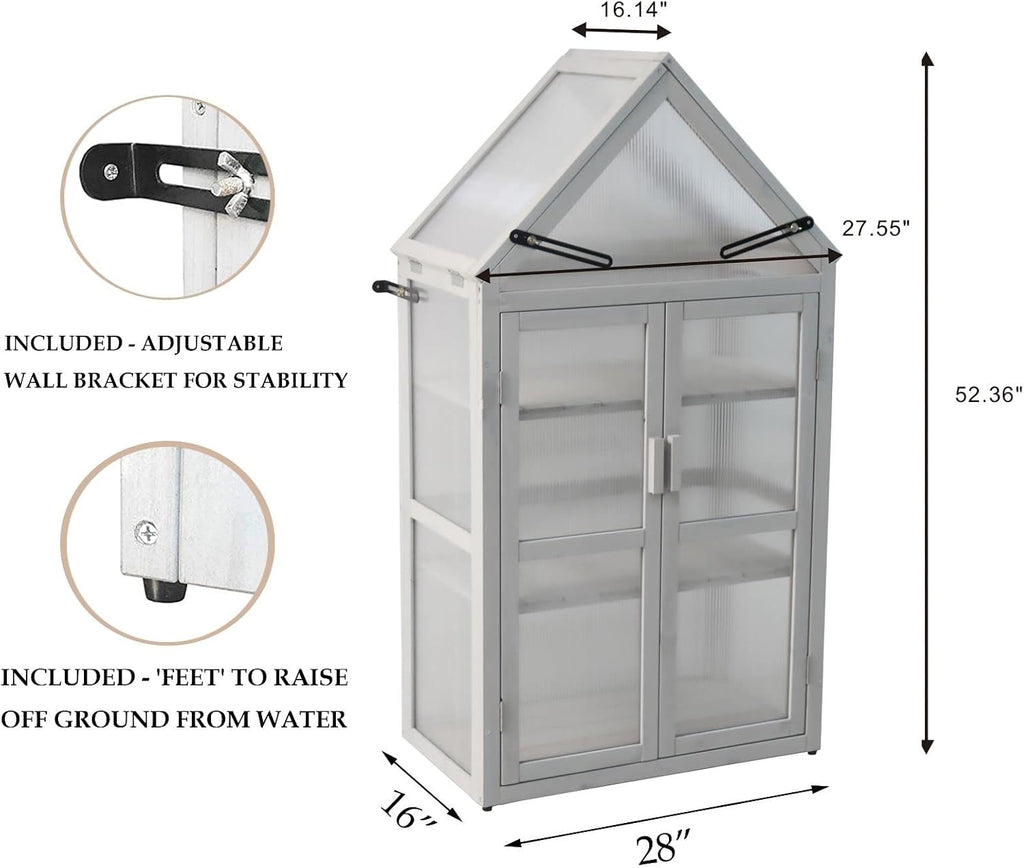 Wooden Growhouse with Adjustable Shelves, Mini Outdoor Growing Rack, Indoor Cold Frame Plant Stand