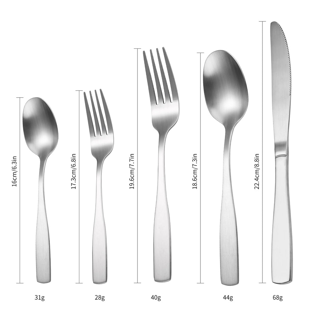 Silver Matte Silverware Square Handle 30 pieces Stainless Steel Cutlery Set for 6 Tableware Modern Eating Utensils