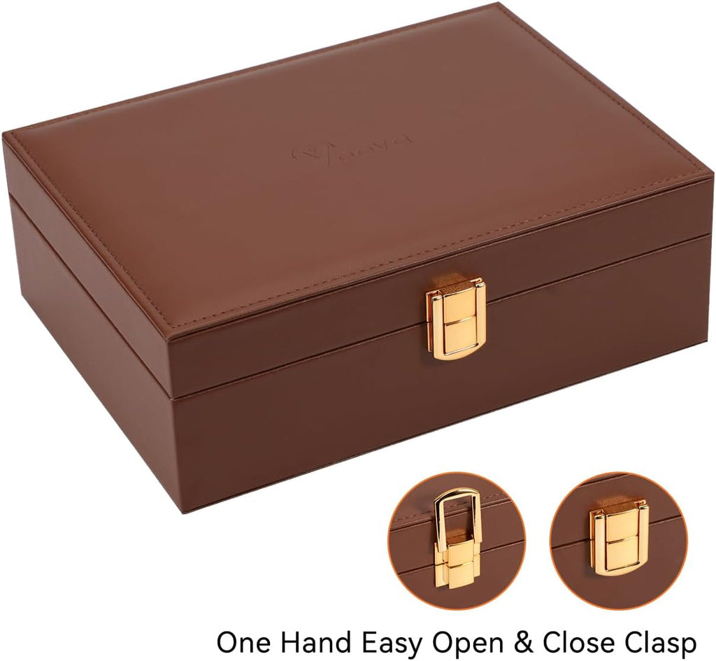 2 Layer Jewelry Box Organizer with Removable Tray, Vintage Gift, Coffee