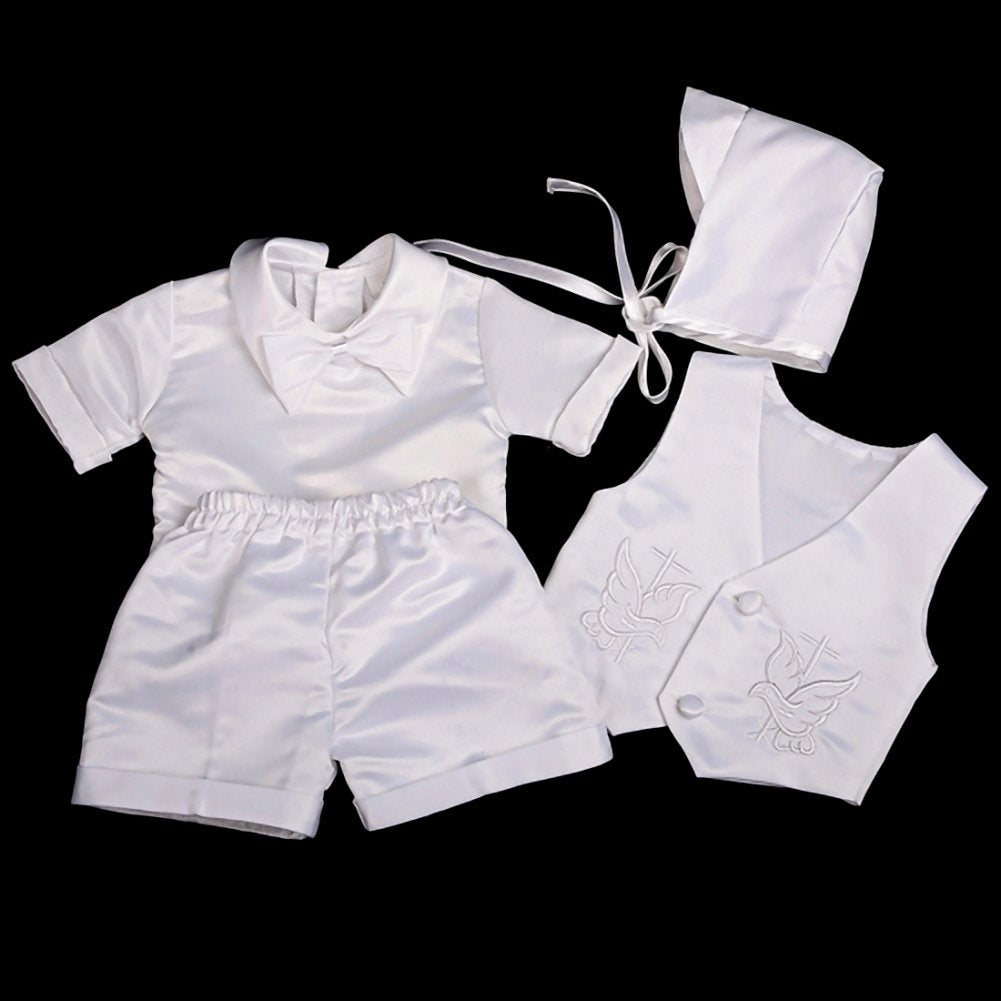 Baby Boys Christening Satin Suit Set White, Months
