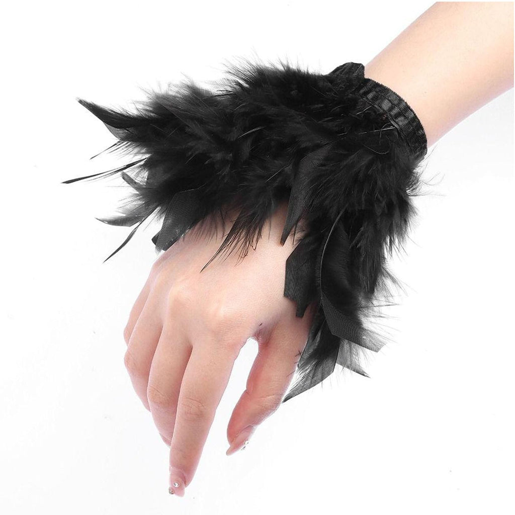 Turkey Feather Gloves Wrist Cuffs Natural Fluffy Feather Trim Fringe for Clothing DIY Dress Crafts Wedding - 2 Pcs