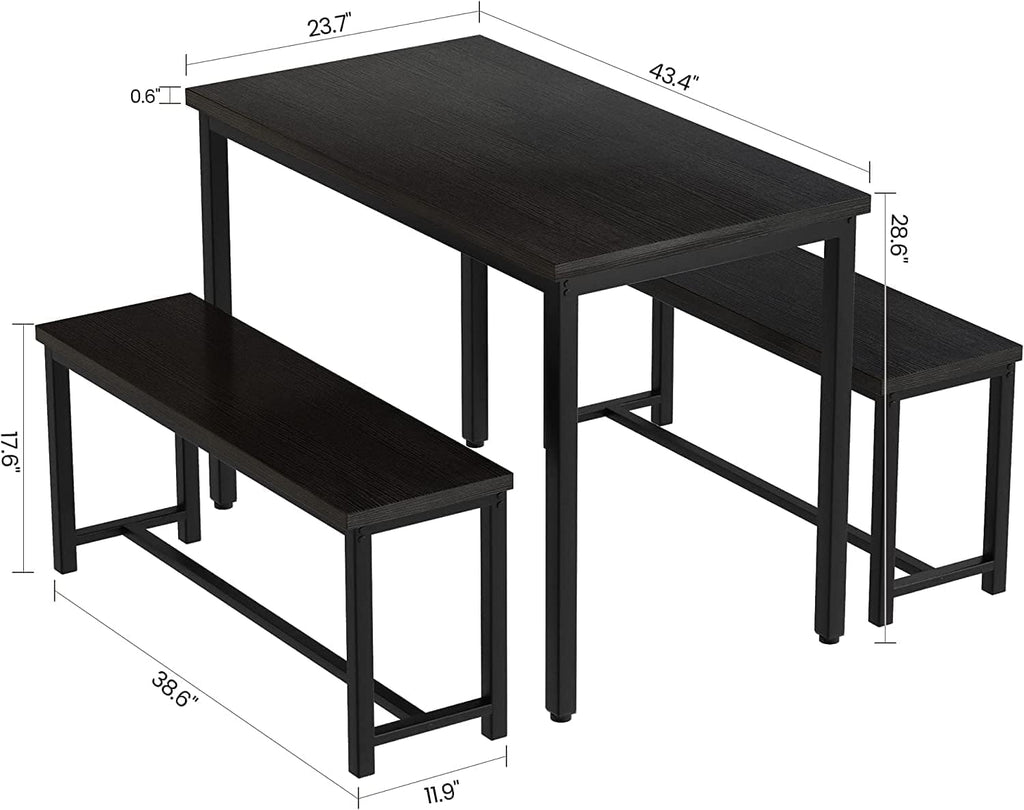 Dining Table Set for 4, Wooden Kitchen Table with 2 Dining Bench