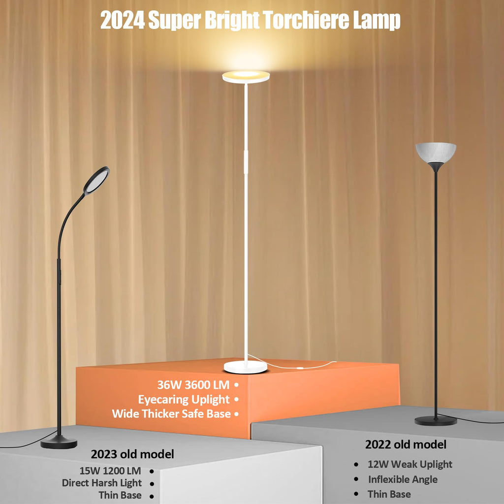 Floor Lamp, Upgraded 40W Super Bright Torchiere LED Floor Lamps, Stepless Dimmable Color Temperature