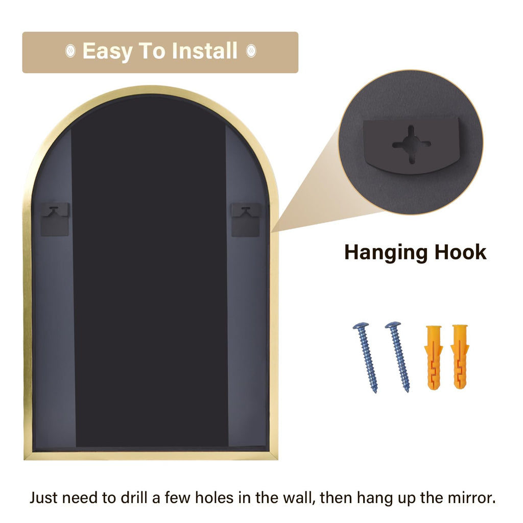 Arched Wall Mirror 30"x40" Gold Arch Bathroom Vanity Mirror