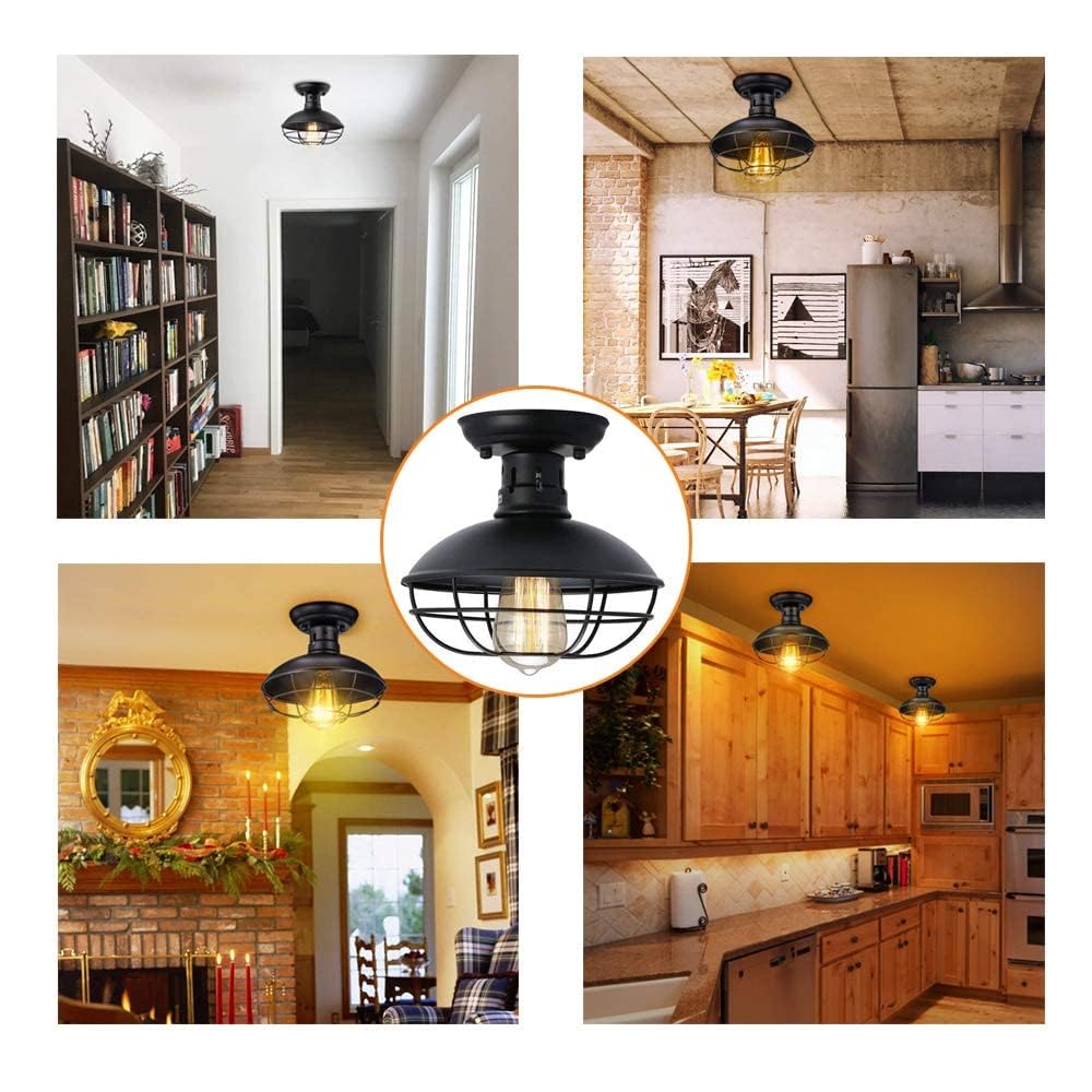 Farmhouse Flush Mount Ceiling Light - Easric Industrial Ceiling Light Fixture Rustic Copper Metal Cage Close to