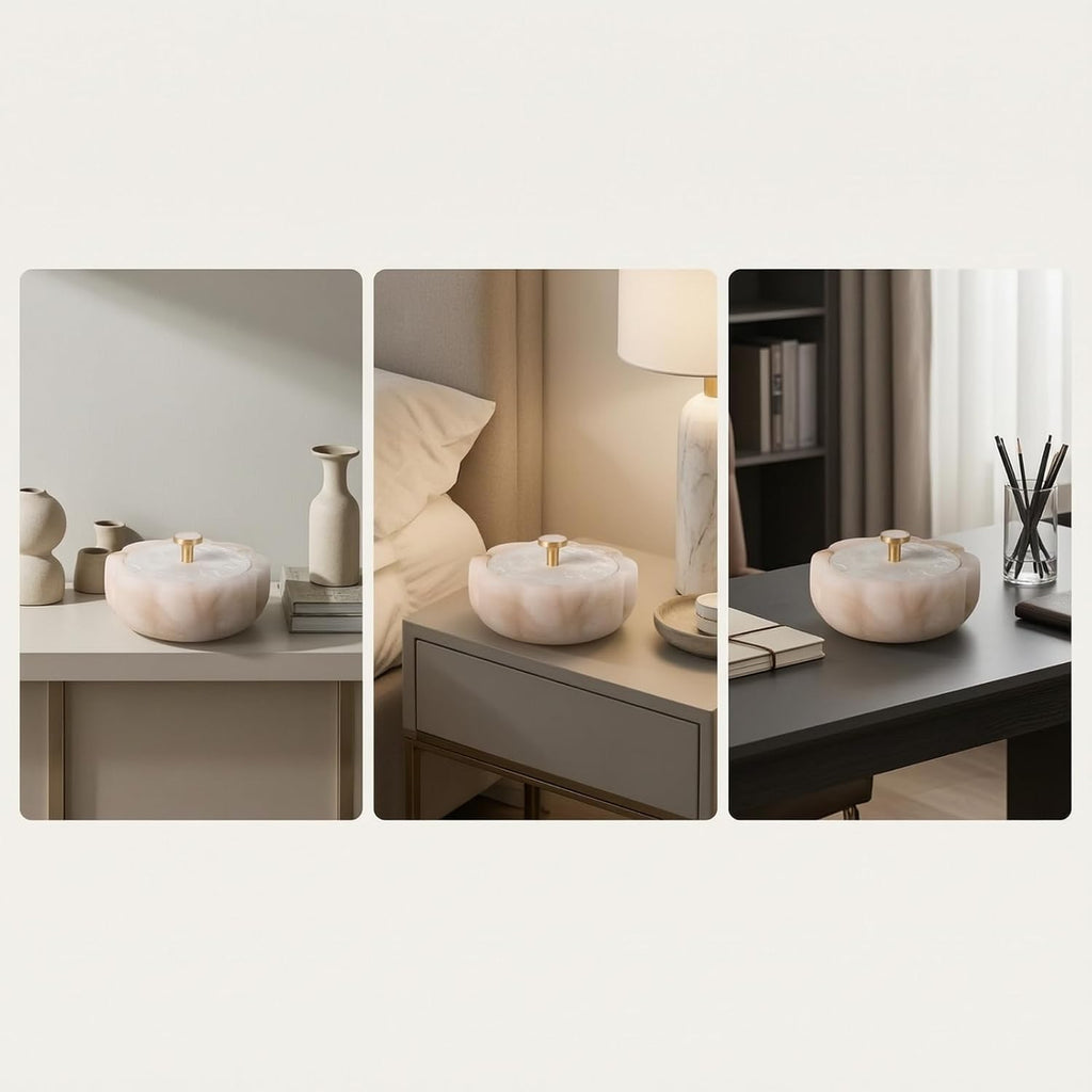 Jewelry Storage Container Marble Trinket Box Organizer Holder With Lid Stone and Leather Material Suitable storage