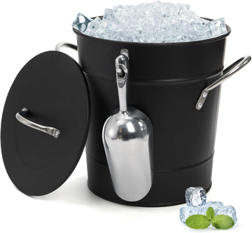4L Ice Bucket with Scoop and Lid, Double Walled Insulated Wine Bucket Chiller with Carry Handles, Beverage Tub