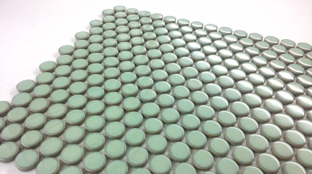 Penny Round Vintage Green Glossy Porcelain Mosaic Tile Floor, Wall, Kitchen Backsplash, Pool Use (5 Sheets)