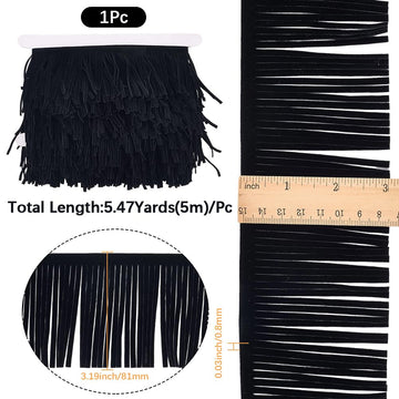 3.2 Inch PU Leather Suede Fringe Trim Double Side Black Velvet Tassel Trims Ribbon Faux Leather Sewing - 5.5 Yard
