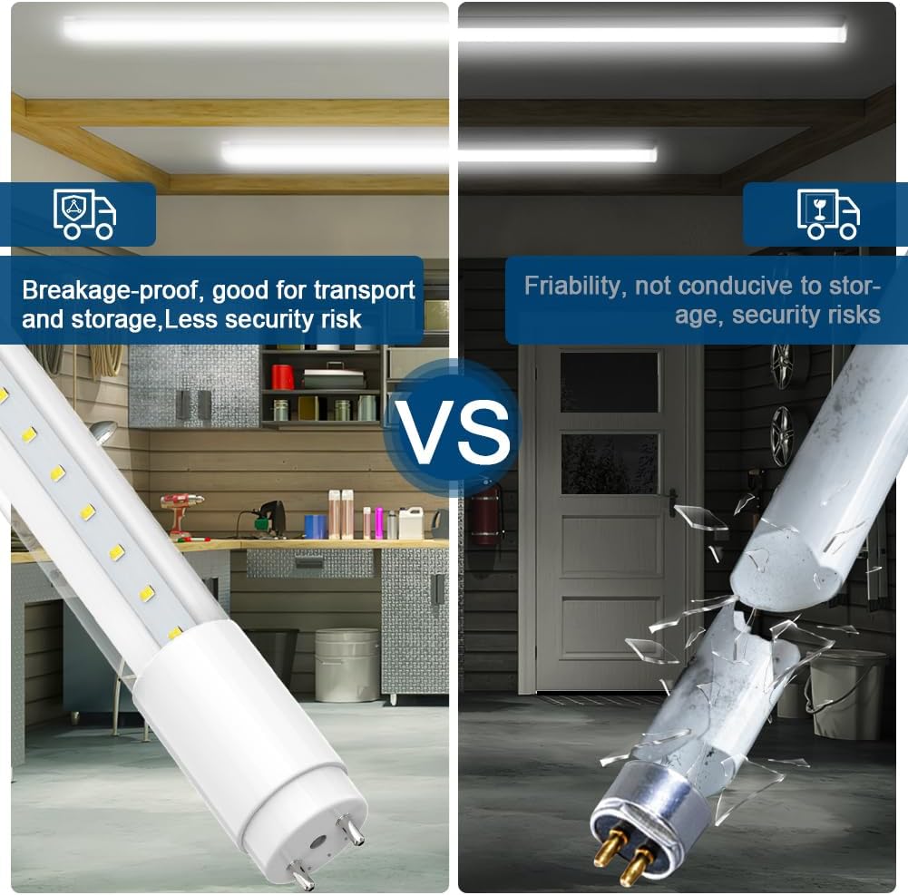 T8 LED Bulbs 4 FT, 14W 2450LM 6000K, Type A+B, Clear Cover