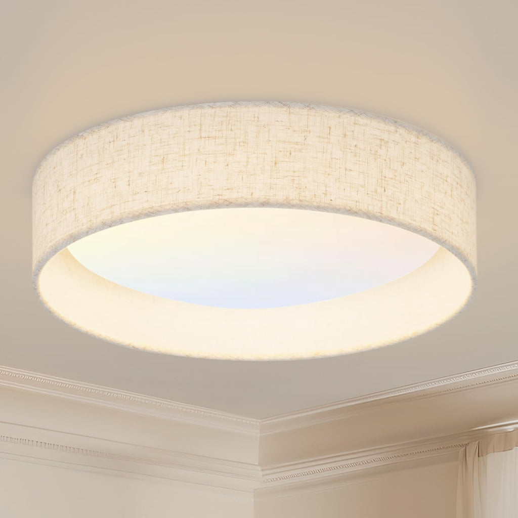 Modern Linen LED 13 Inch Ceiling Light Fixture with 24W 5CCT, Flush Mount Low Profile Room Lamp, Dimmable Minimalist