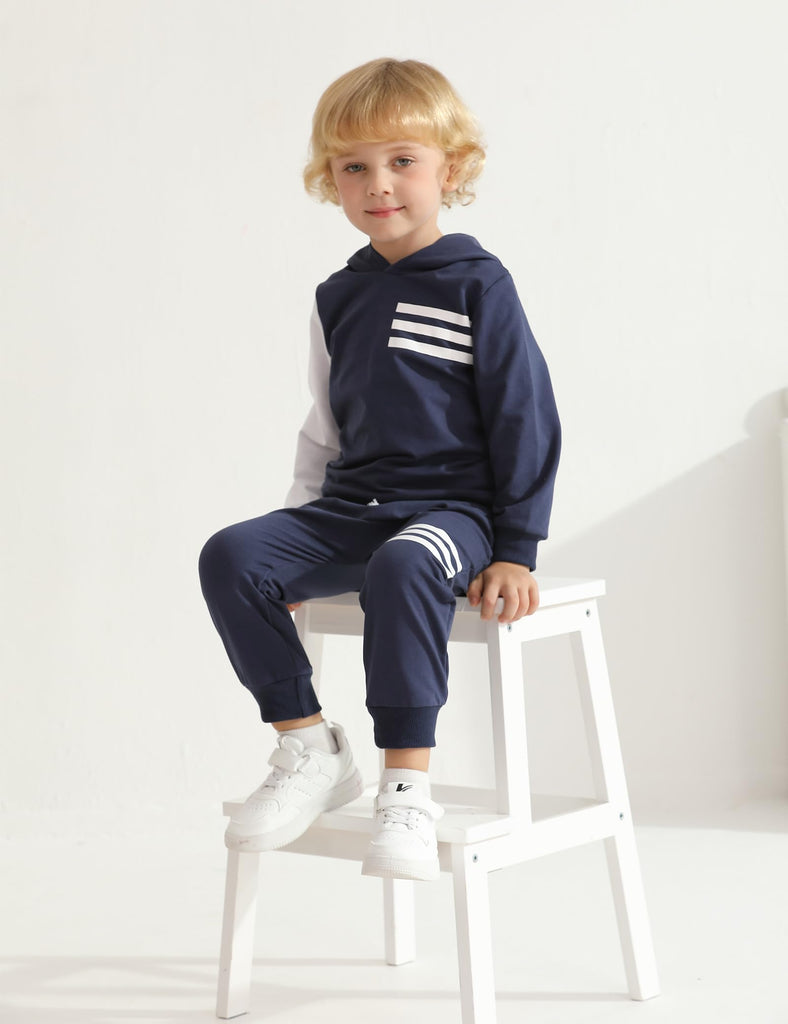 Toddler Boy Clothes Long Sleeve Hoodie Sweatsuits Tops and Pants 2Pcs Fall Winter Boy Clothes Navy Blue