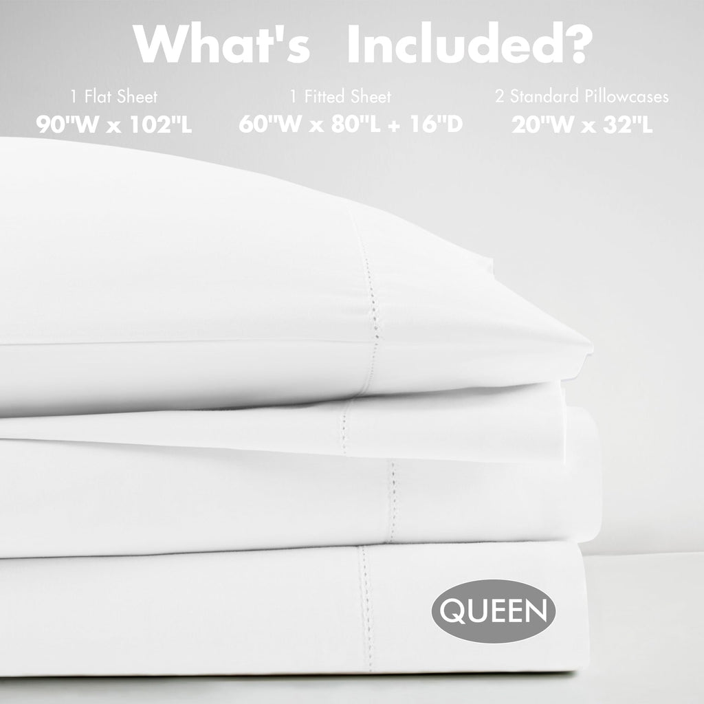 100% Egyptian Cotton Sheets Queen Bed Set, White
